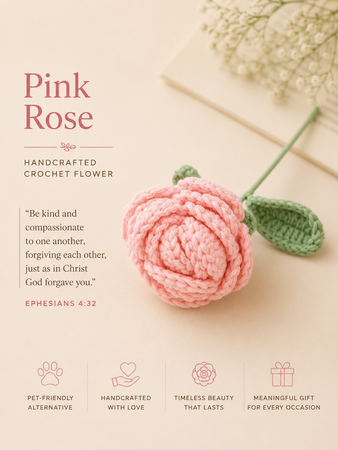 Handcrafted Rose – Artificial Rose Flower, Meaningful Christian Gift for Women, Everlasting Floral Home Décor