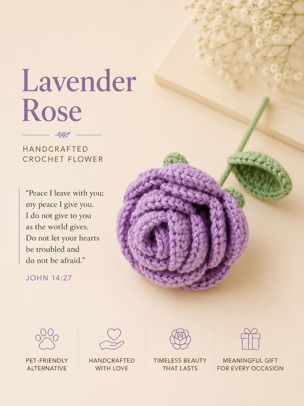 Handcrafted Rose – Artificial Rose Flower, Meaningful Christian Gift for Women, Everlasting Floral Home Décor