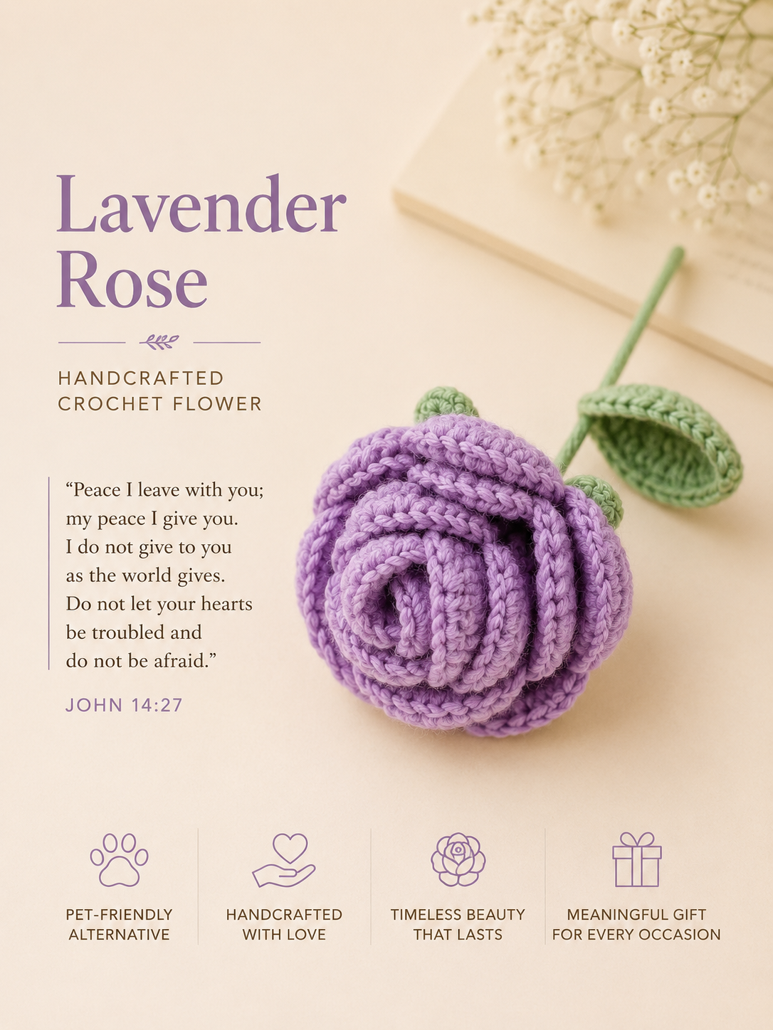 Handcrafted Rose – Artificial Rose Flower, Meaningful Christian Gift for Women, Everlasting Floral Home Décor