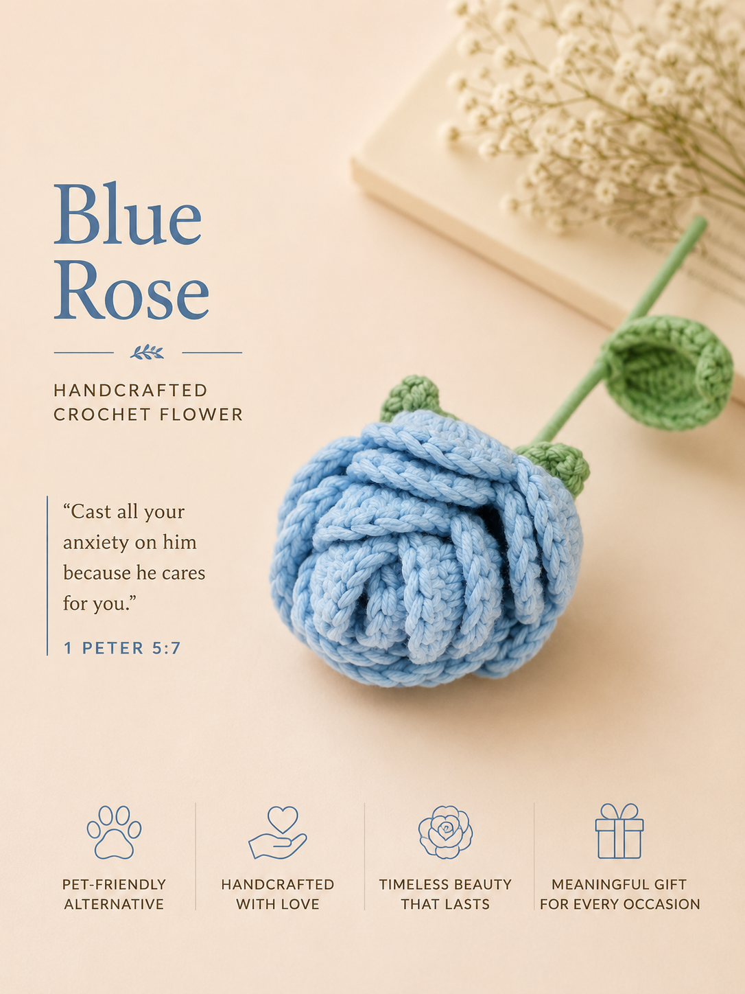 Handcrafted Rose – Artificial Rose Flower, Meaningful Christian Gift for Women, Everlasting Floral Home Décor
