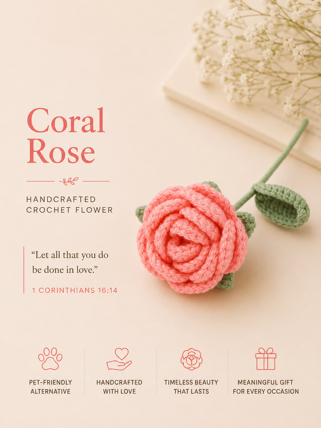 Handcrafted Rose – Artificial Rose Flower, Meaningful Christian Gift for Women, Everlasting Floral Home Décor
