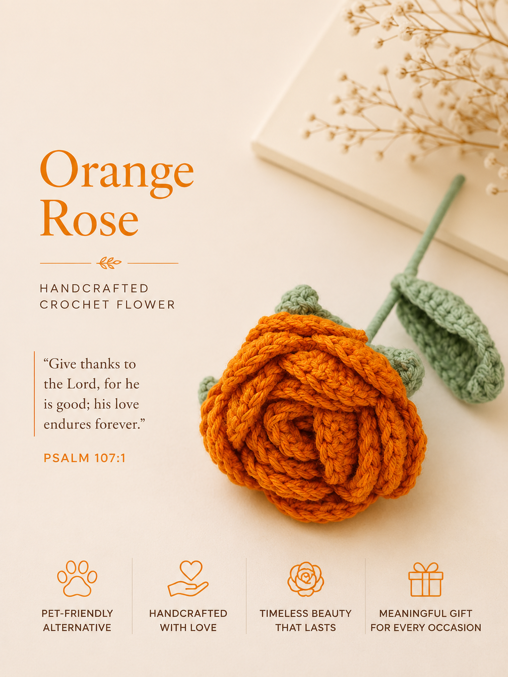 Handcrafted Rose – Artificial Rose Flower, Meaningful Christian Gift for Women, Everlasting Floral Home Décor