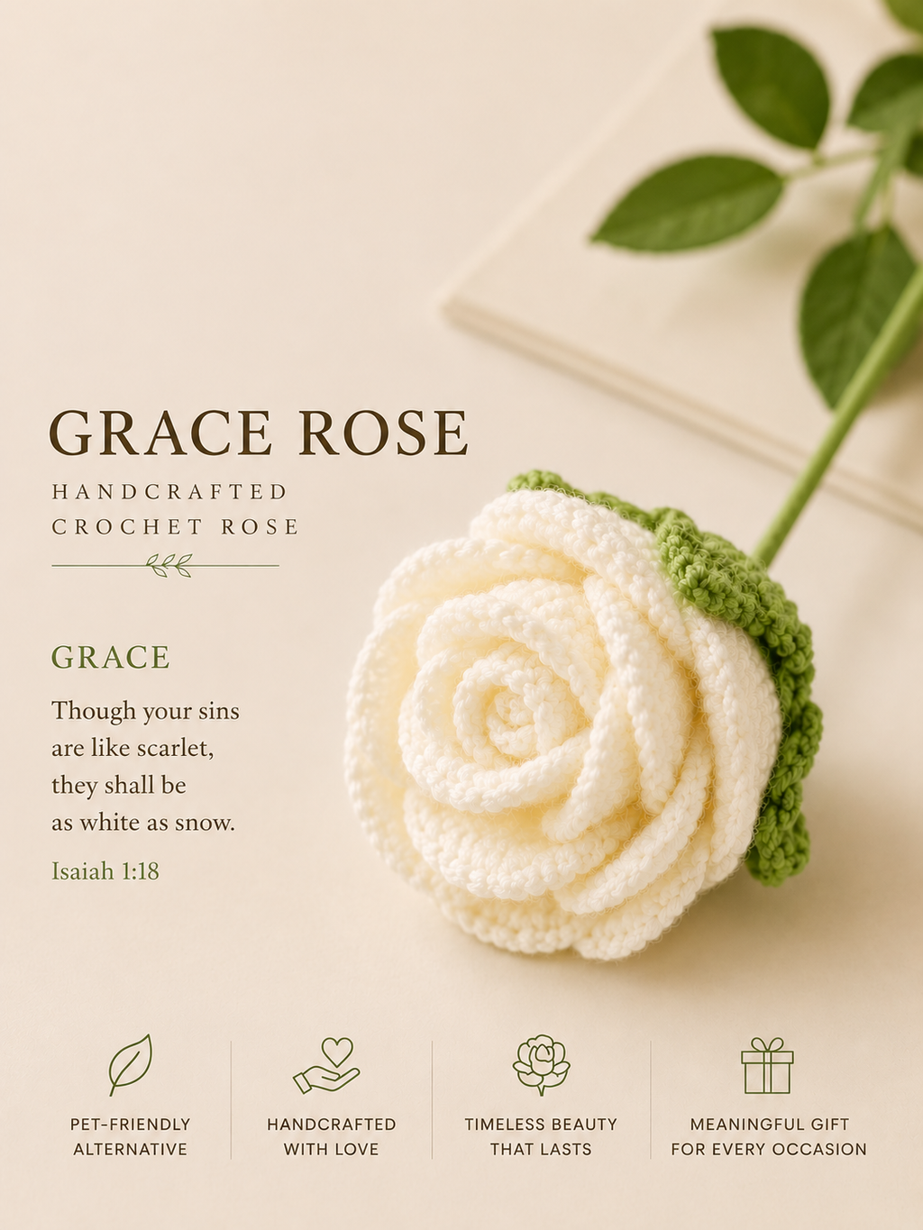 Handcrafted Rose – Artificial Rose Flower, Meaningful Christian Gift for Women, Everlasting Floral Home Décor