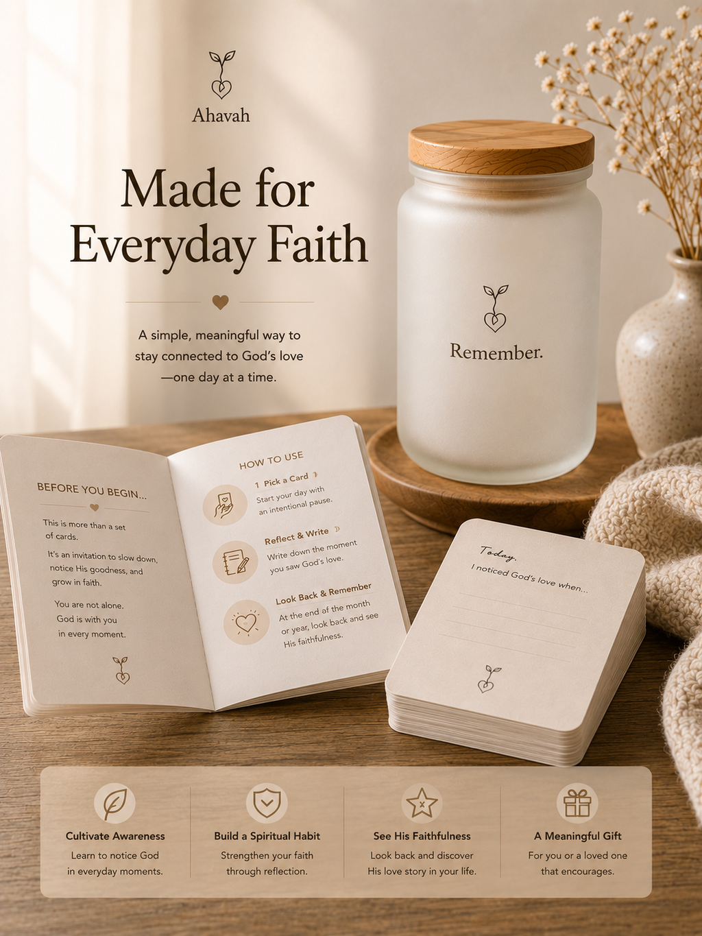 Remember™ Christian Gratitude Jar – 100 Faith Reflection Cards & Keepsake Gift