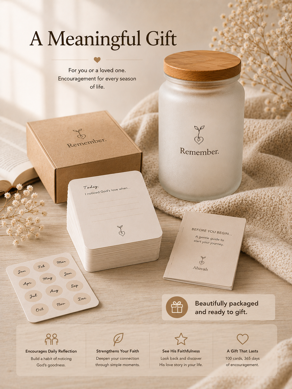 Remember™ Christian Gratitude Jar – 100 Faith Reflection Cards & Keepsake Gift