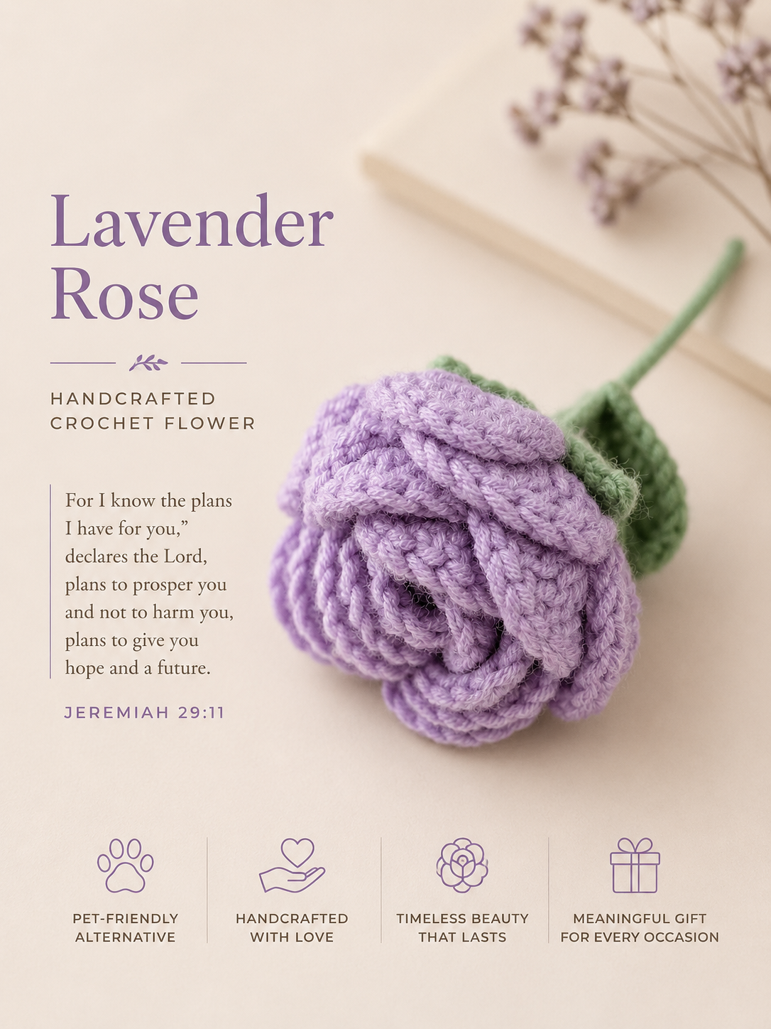 Handcrafted Rose – Artificial Rose Flower, Meaningful Christian Gift for Women, Everlasting Floral Home Décor